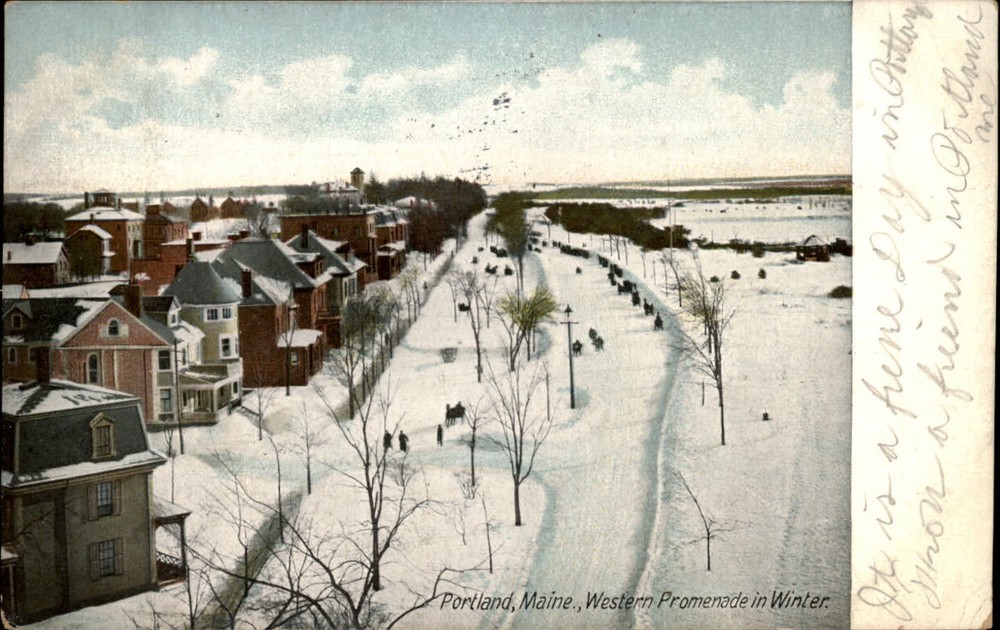 Portland Maine Western Promenade in Winter snow aerial view ~ 1908 UDB postcard