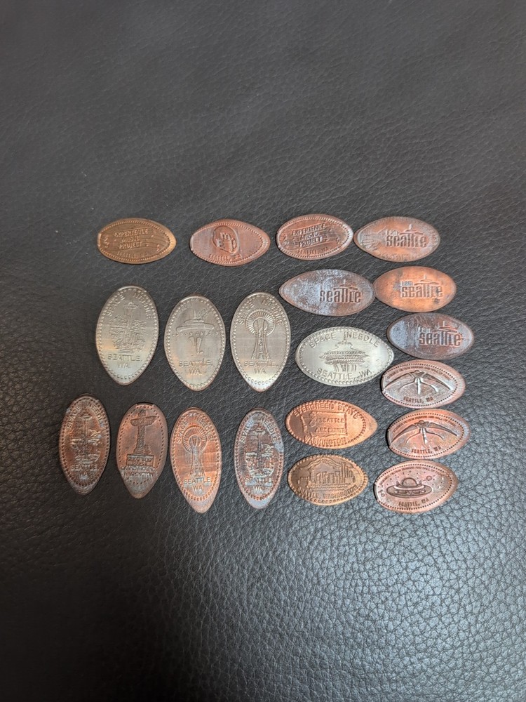 4 Space Needle Seattle WA Pressed Smashed Quarters & 16 Pressed Pennies
