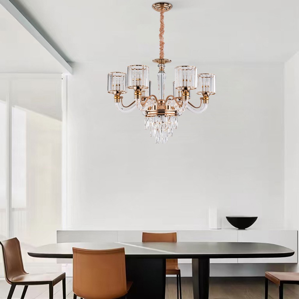 Modern 6-Light Round Crystal Chandelier Pendant Lamp 70x49cm Ceiling Fixture