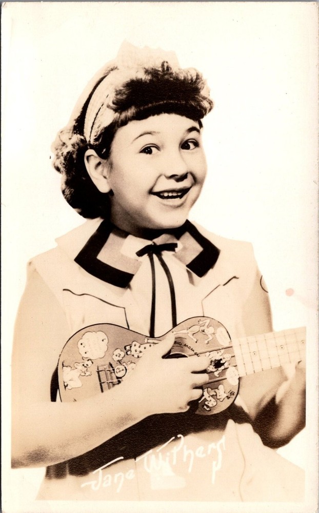 Jane Withers Child Star Ukulele Real Photo RPPC Postcard Frasher's Pomona CA