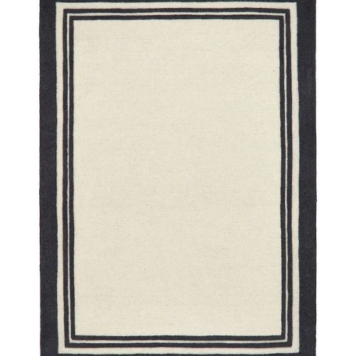 Modern Minimalist Wool Rug – Ivory with Black Border Hand-Tufted Area Carpet