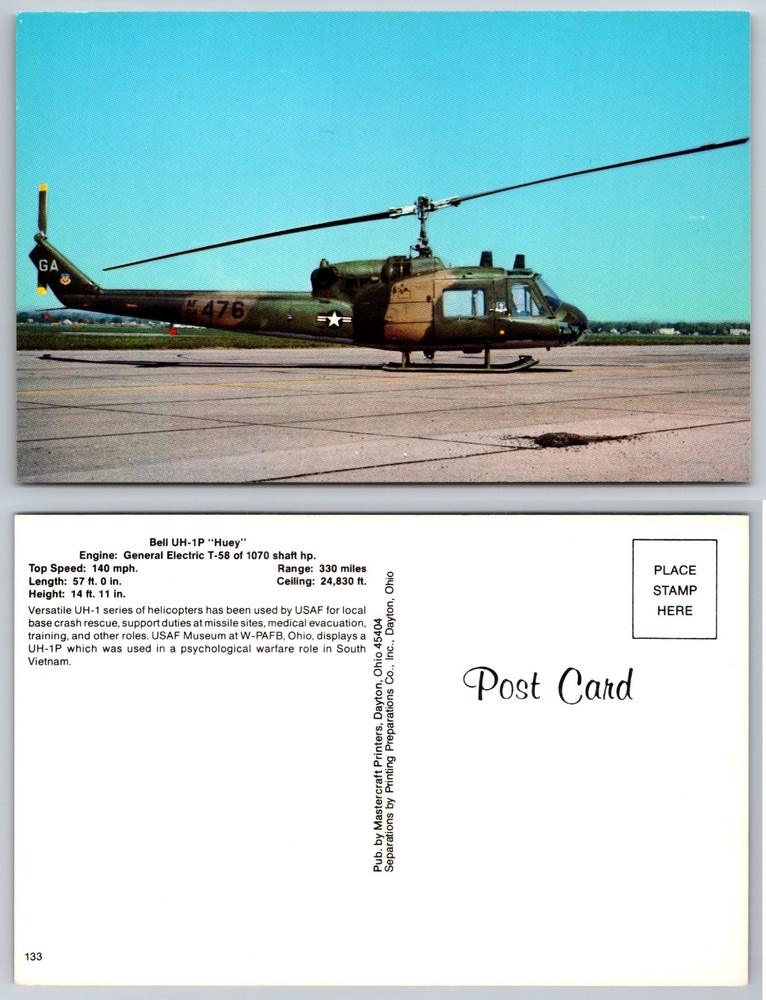 Bell UH1P Huey Helicopter Runway Postcard