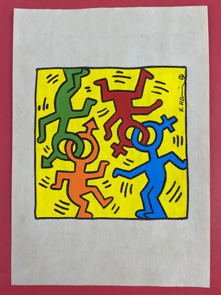 Keith Haring Drawing on paper (Handmade) signed and stamped