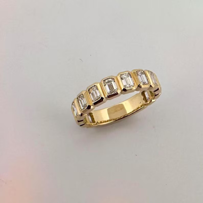 4Ct Emerald Cut Simulated Diamond 14k Yellow Gold Plated Full Eternity Band Ring
