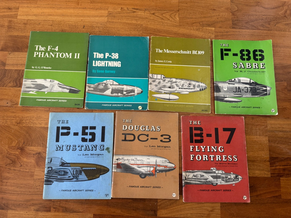 Vintage Famous Aircraft Series Book Lot (7) Arco P-51 B-17 Dc-3 F-86 Bf-109 P-38