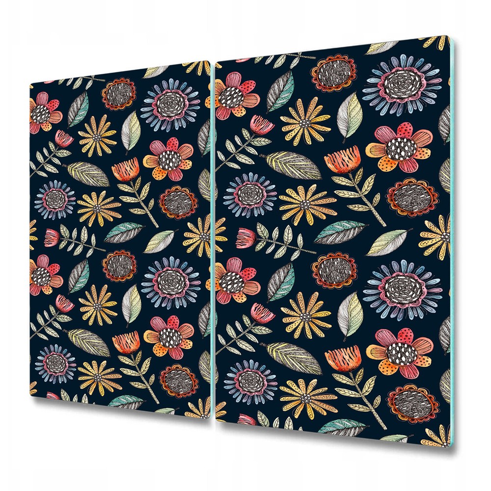 Tempered Glass Surface Protector Worktop Saver Folk flowers Colourful 2x30x52
