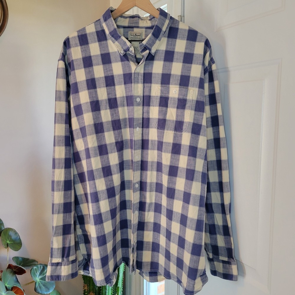 L.L. Bean Blue Buffalo Check Cotton Longsleeve Button Up, Size XXL Tall