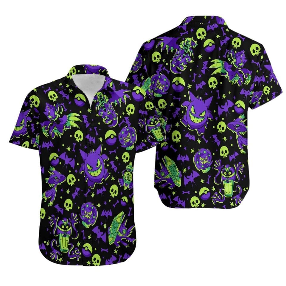 Gengar Ghost Hawaiian Shirt, Button Up Shirt