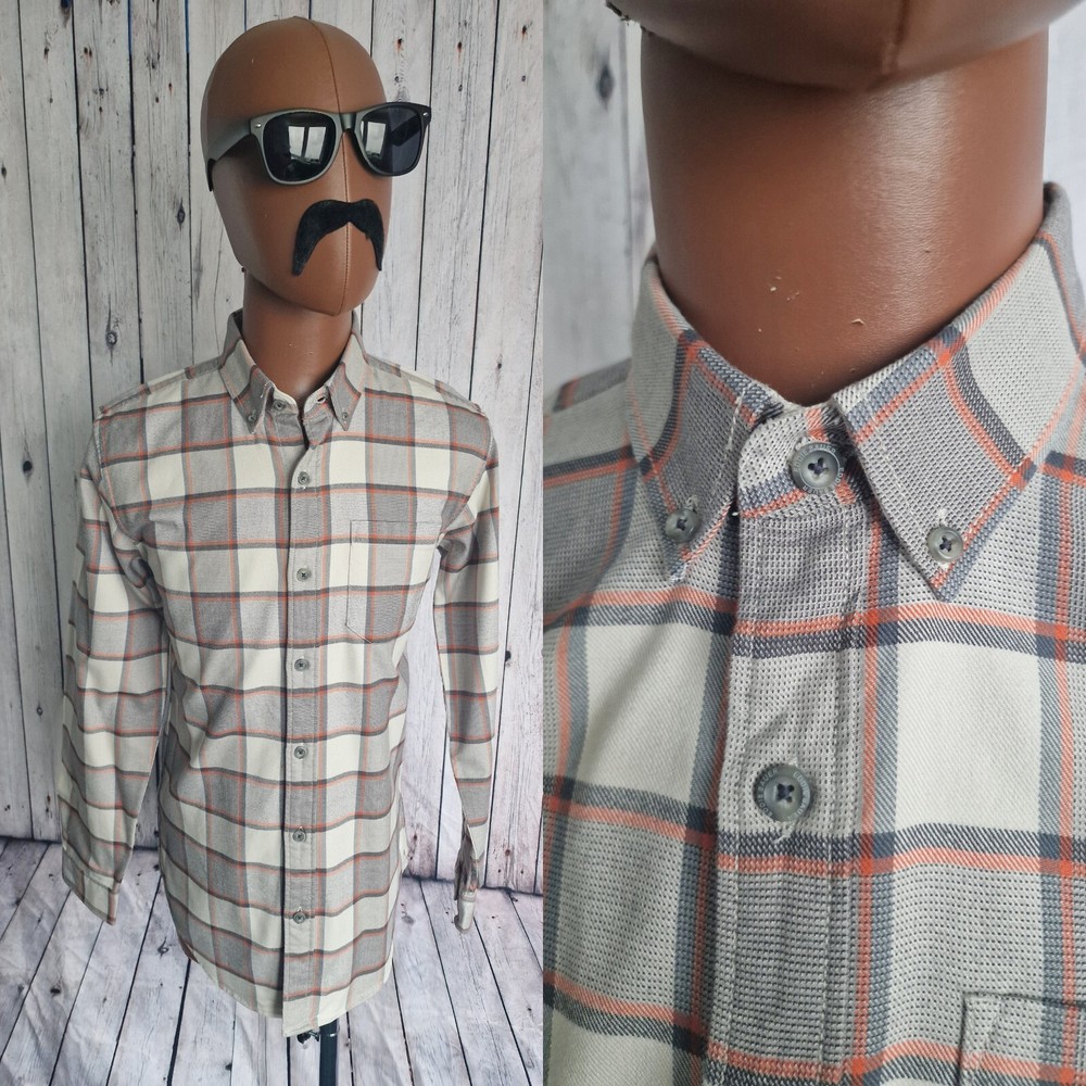 Eddie Bauer Grey Checked Cotton Slim Fit Long Sleeve Shirt Small CA90s Casual