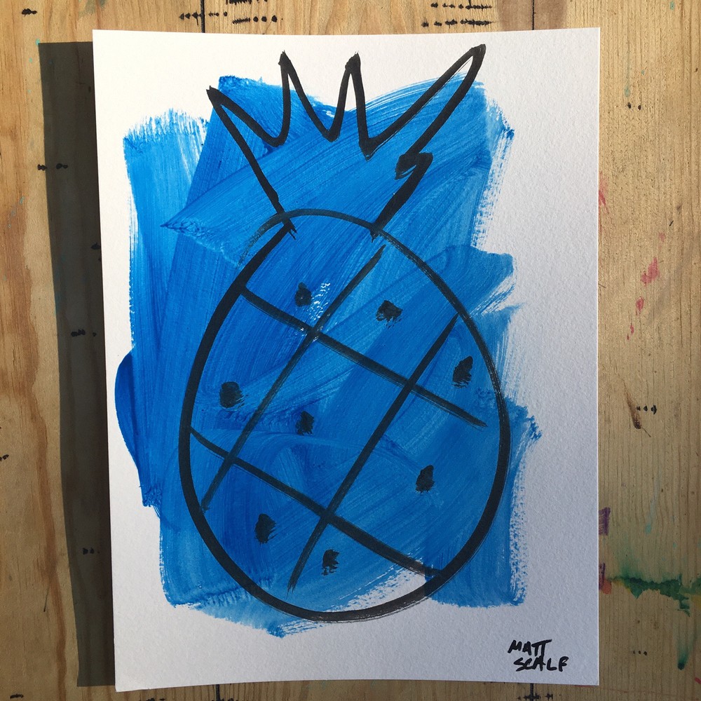 Matt Scalf Pineapple Abstract Beach Pop Urban Graffiti ORIGINAL PAINTING 9x12-image