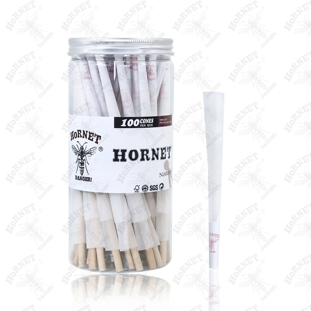 Hornet Classic White K-Size Pre-Rolled Cones with Filter Tips - 100 Count
