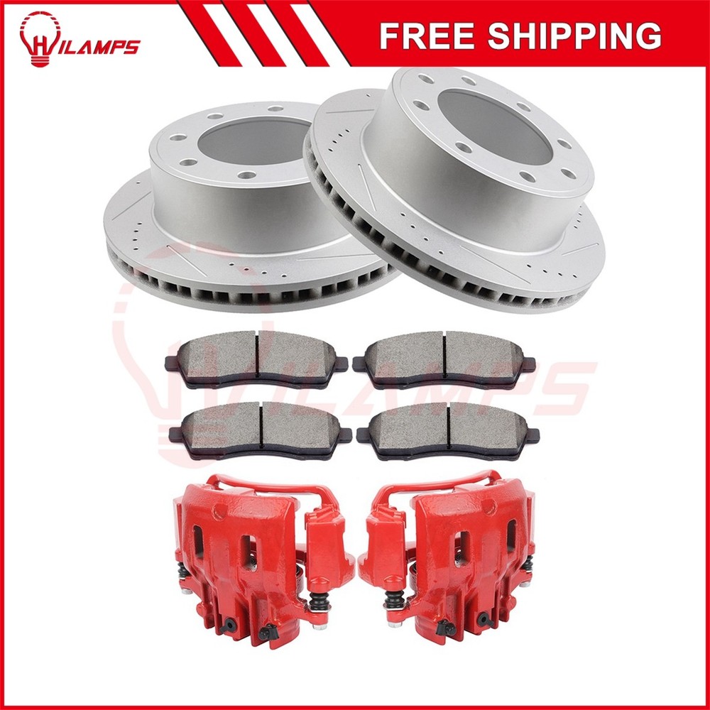 Brake Calipers For 2000-04 Ford F-250 Super Duty & Rotors & Pads Set 8Pcs Rear