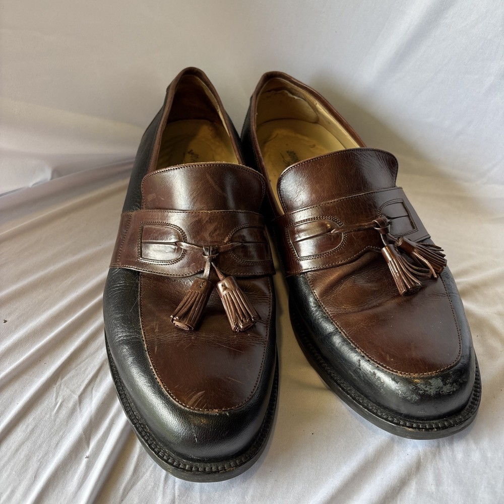 Johnston & Murphy Leather Loafers Men Size 10.5 M Two Tone Black/Brown Tassels