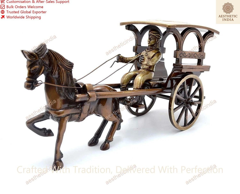 Indian Cultura Two Mustaches Brass European Horse Carriage Showpiece