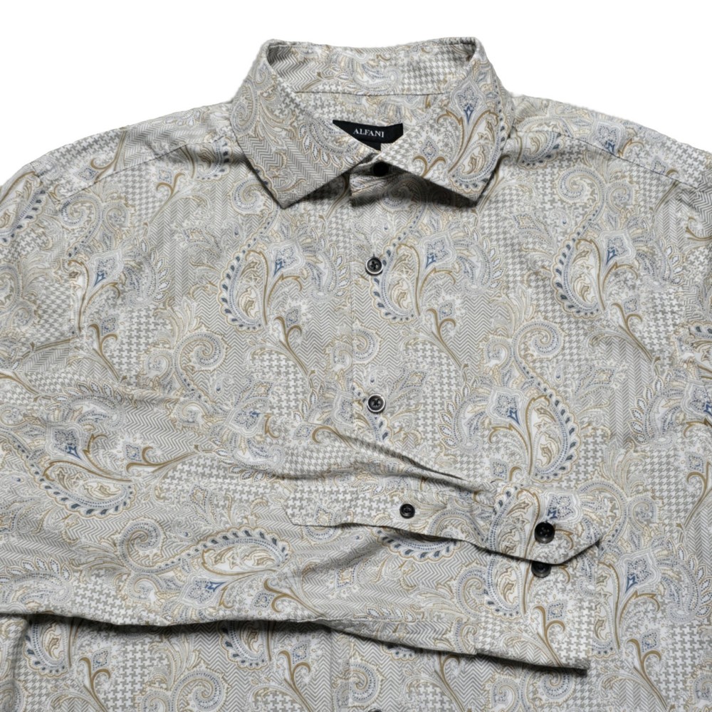 Alfani Mens Small Floral Paisley Print Long Sleeve Button Up Shirt
