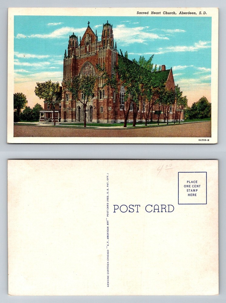 Aberdeen, SD-South Dakota, Sacred Heart Church Architecture Vintage Postcard