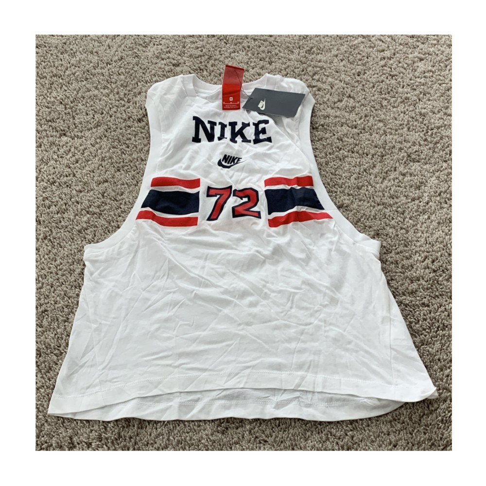 Nike 72 Women's Striped Sleeveless Tank Top White Red Navy Cotton Size M
