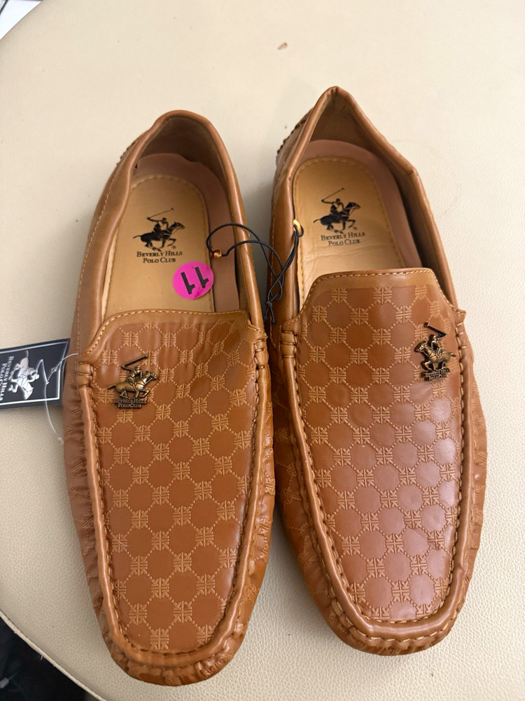 Beverly Hills Polo Club Men's Leather Slip-On Loafers Driving Moc Brown US 11