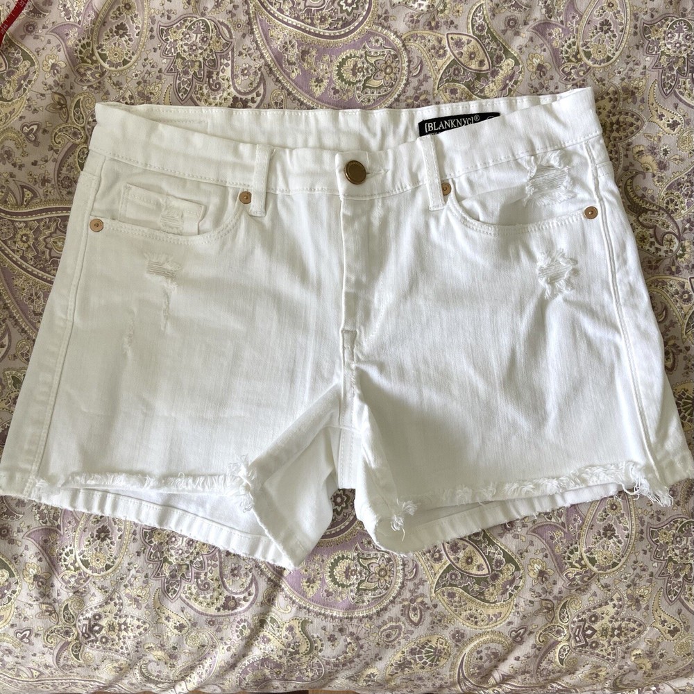 Blank NYC Jean Shorts Womens 27 Preppy White Distressed Stretchy Coastal