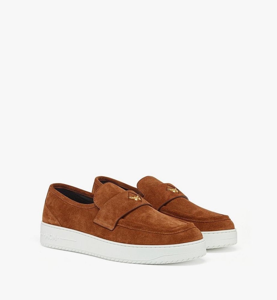 BNWT MCM Neo Terrain Driving Shoes In Calf Suede In Cognac/Cream Sz 8 US / 41 EU