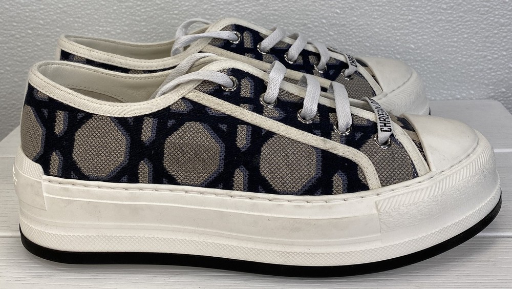 Dior Walk'N'Dior Marcocannage Women's Size 7 Deep Blue Canvas Platform Sneakers