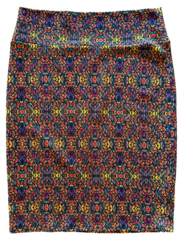 LuLaRoe Cassie Pencil Skirt Large Geometric Floral Stretch Casual Office EUC
