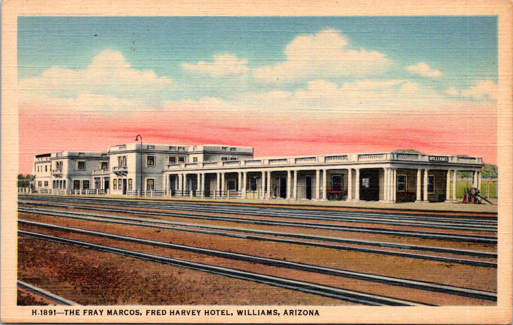 Vintage Postcard Fray Marcos Fred Harvey Hotel Williams Arizona