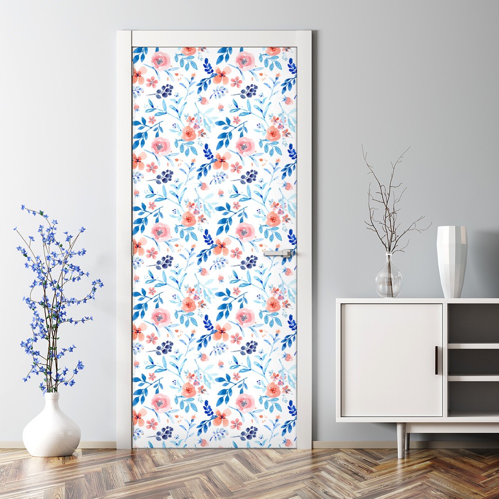 Watercolour Flowers Adhesive Botanical Decorative Wall Art. Sticker Door Decal