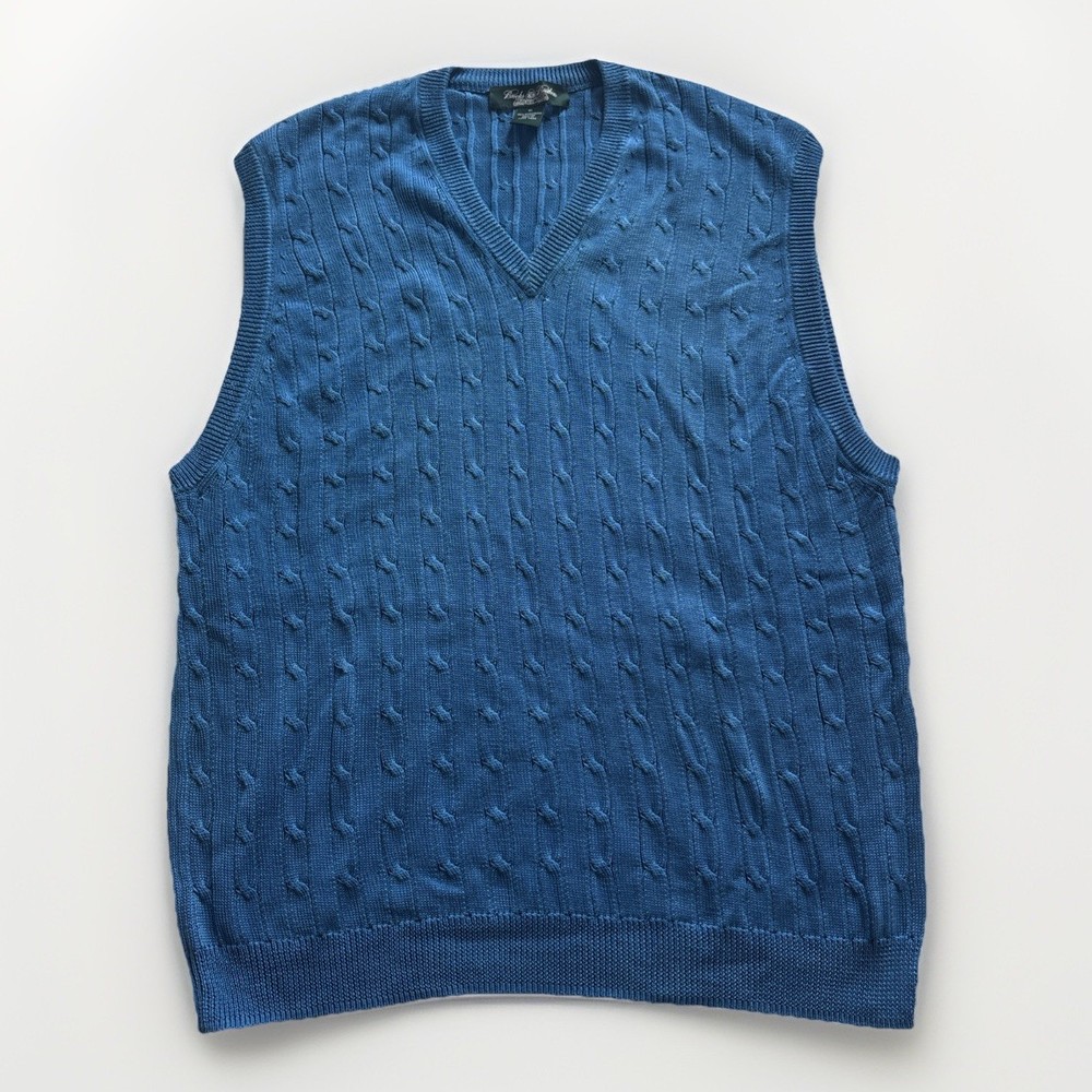 Brooks Brothers Country Club Men’s V-Neck Cable Knit Sweater Vest  XL Sky Blue
