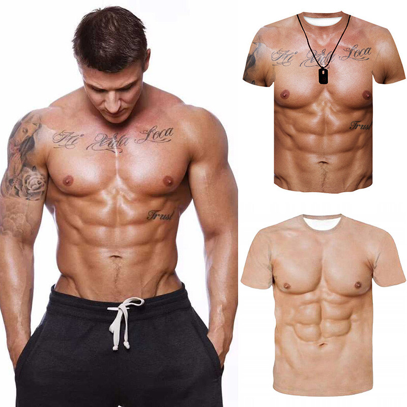 Men Strong Muscle Body Print Short Sleeve T-Shirt 3D Digital Printing Tee Tops Ⓡ