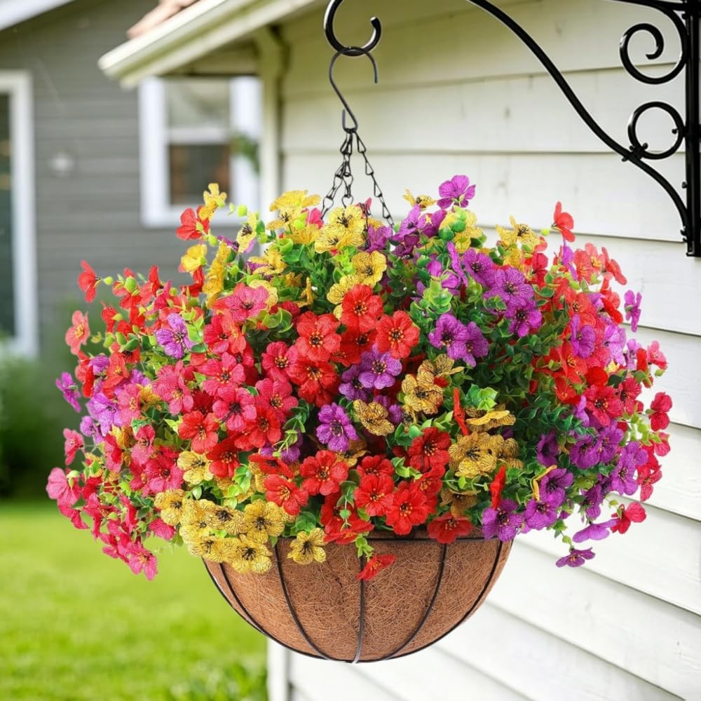 Artificial Flowers Hanging Basket for Outdoor Indoor UV Resistant Silk Flower...