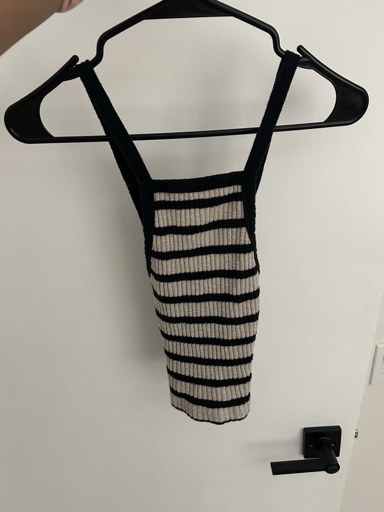 Forever 21 Cropped Striped Ribbed Tank Top - Black & Cream