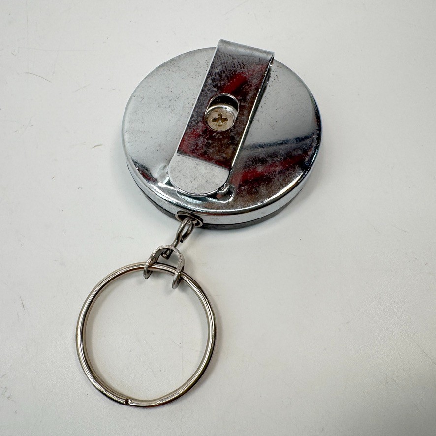 Vintage Stainless Steel Retractable Chain Reel Key Ring w/ Belt Clip USA