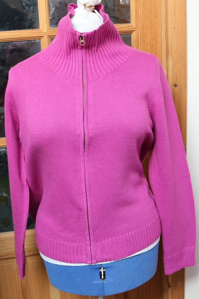 Zip Fly Collar Cardigan in Raspberry Size 18