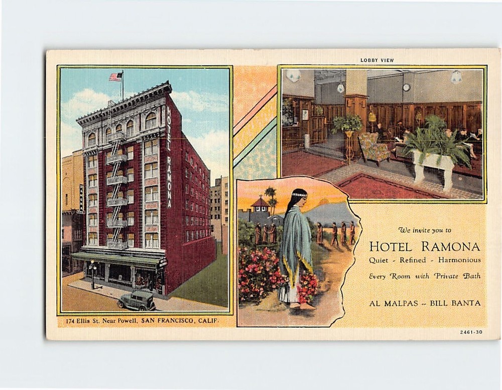 Postcard Ramona Hotel San Francisco California USA
