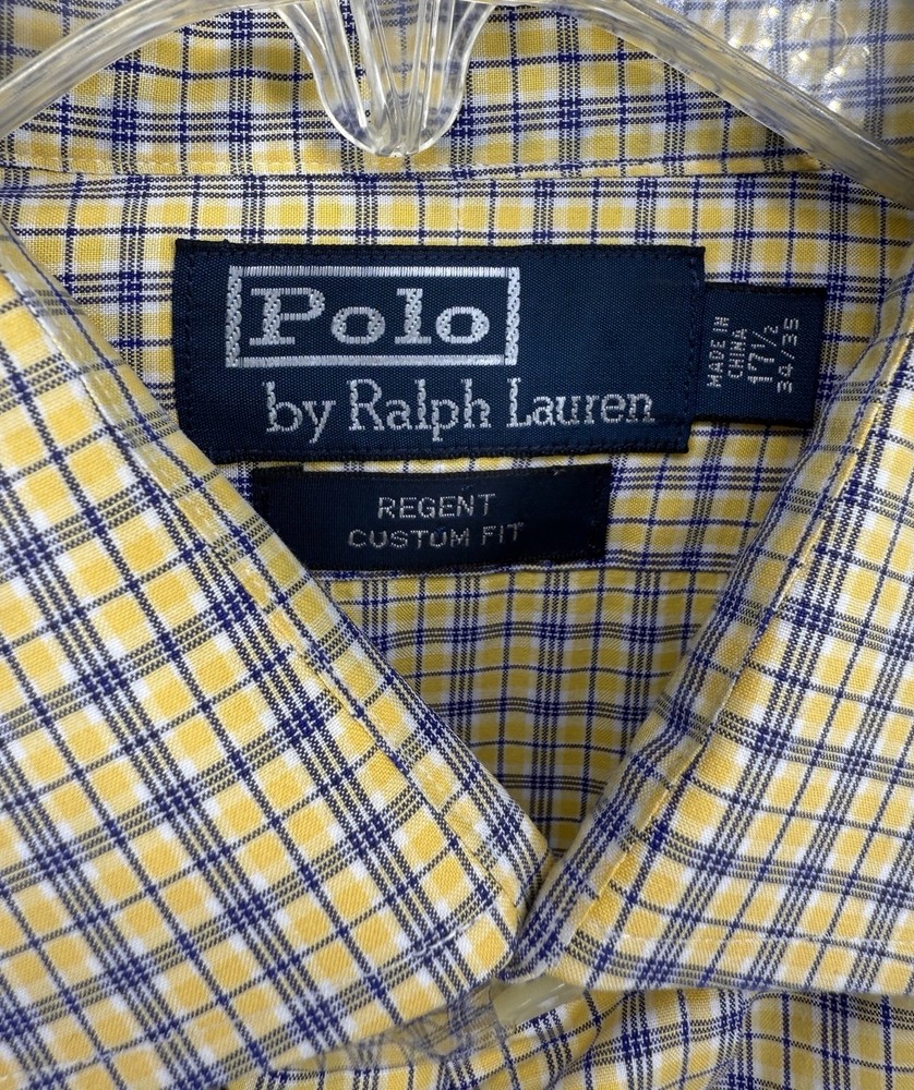 Polo Ralph Lauren Regent Shirt Mens 17.5 Yellow Blue Plaid Long Sleeve Button Up