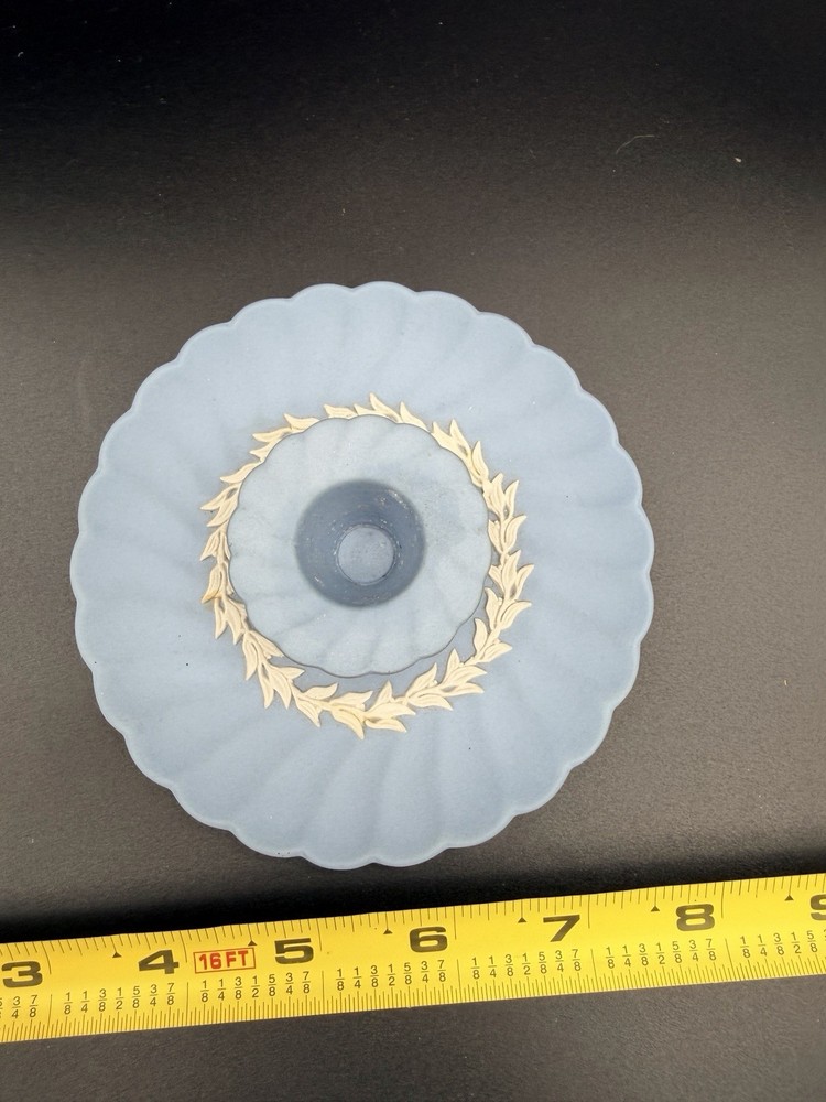 Vintage Wedgwood Blue and white Jasperware Floral Scroll Candle Holder England
