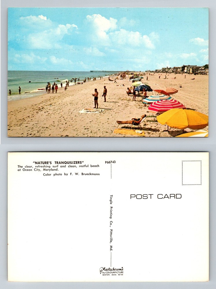 Ocean City, MD-Maryland, Restful Beach Scene Umbrellas Vintage Postcard