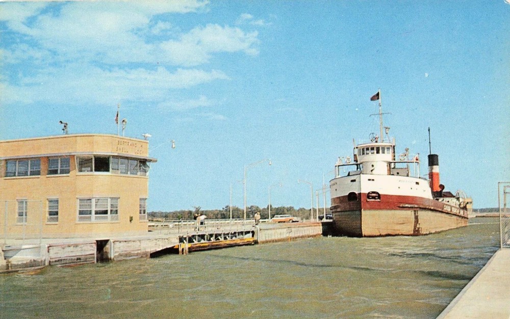 Freighter Ship at St Lawrence Seaway & Power Project - Ontario Canada Postcard