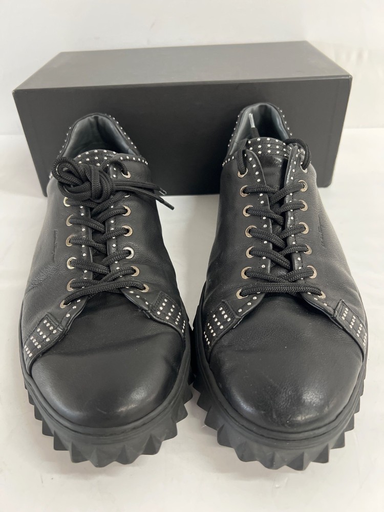Men's SALVATORE FERRAGAMO Black Leather Studded Sneakers Sz 15M w/ COA