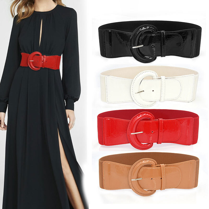 Waist Belt Waist Corset Belt PU Patent Leather Waistband Pin Buckle Elastic