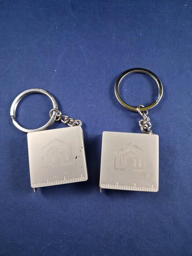 *2* Vintage Metal Tape Measure Keychain Key Ring Hangtag Fob *3