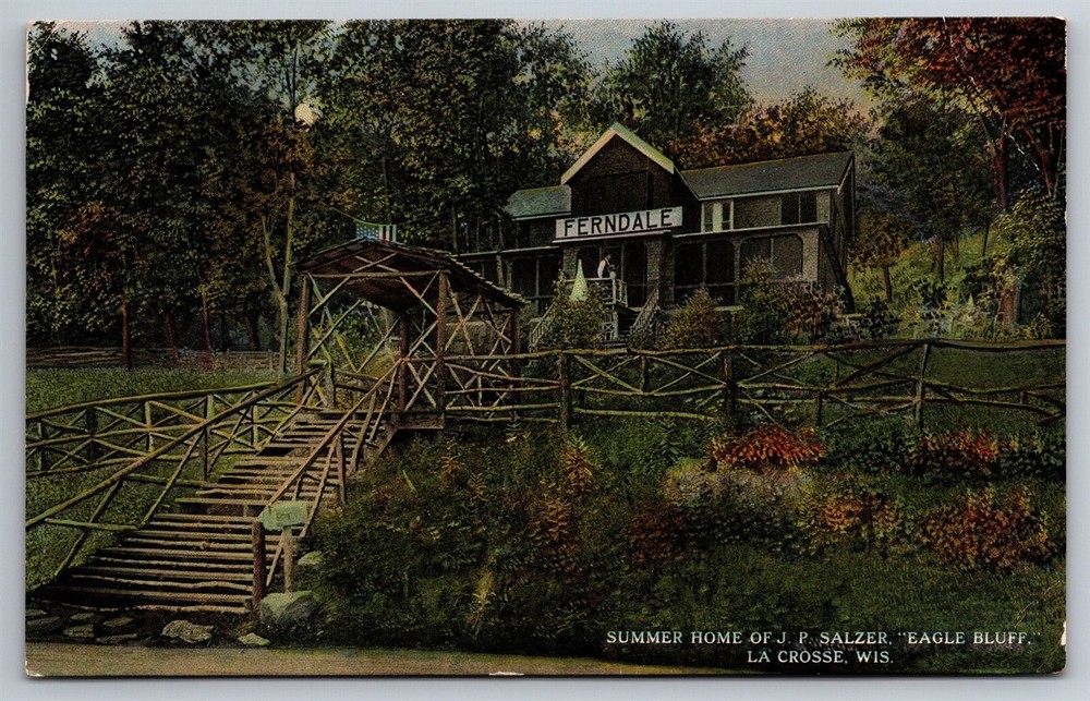Summer Home Of JP Salzer Eagle Bluff La Crosse Wisconsin C1912 Postcard L1
