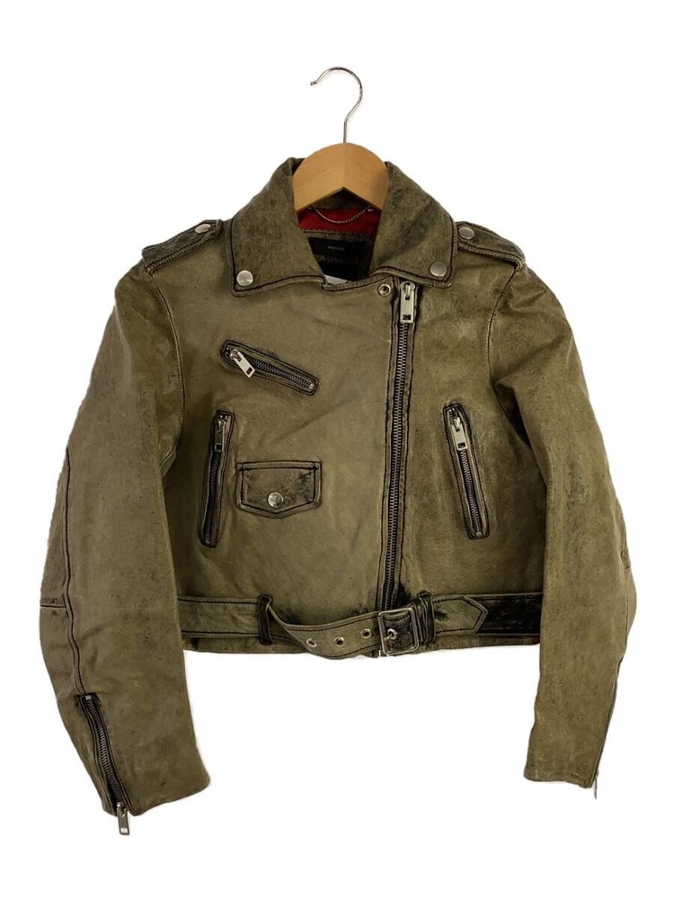 Diesel Double Riders Jacket/-/Sheep Leather/Khk/Used, Sleeves Damaged 51801