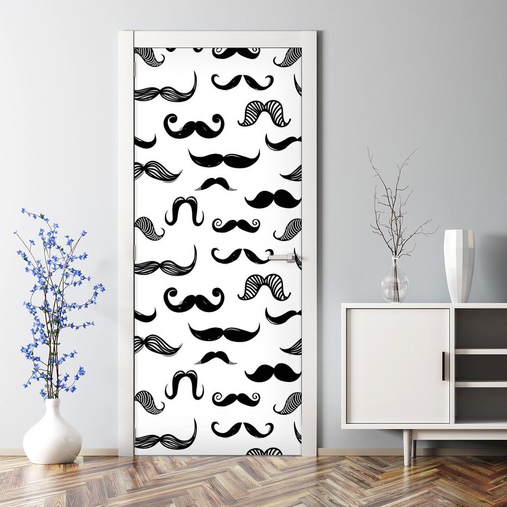 Removable Black and White Moustache Door Sticker for Kids Room Nursery Decor