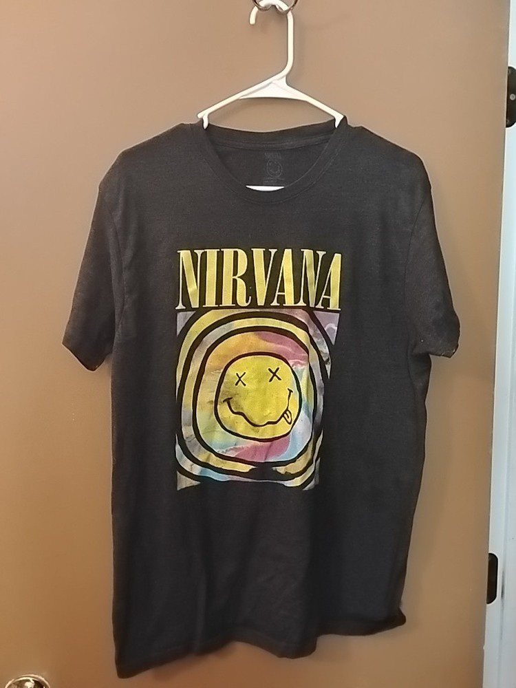 Nirvana Unisex Charcoal Gray Graphic Print T-Shirt Size 2XL Music Grunge