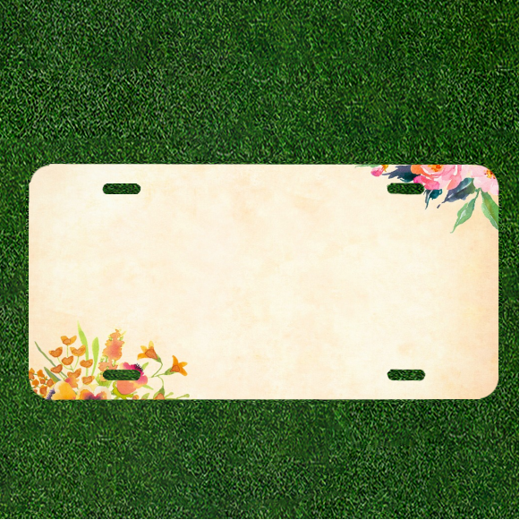 Custom Personalized Auto Tag With Fancy Flowers Design Art Add Names