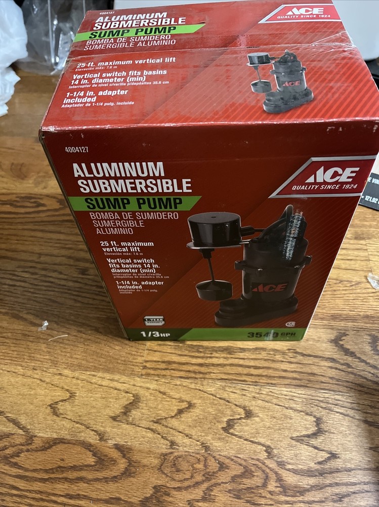 Ace 1/3 HP Black Aluminum Sump Pump 3540 GPH Vertical Float Switch-image
