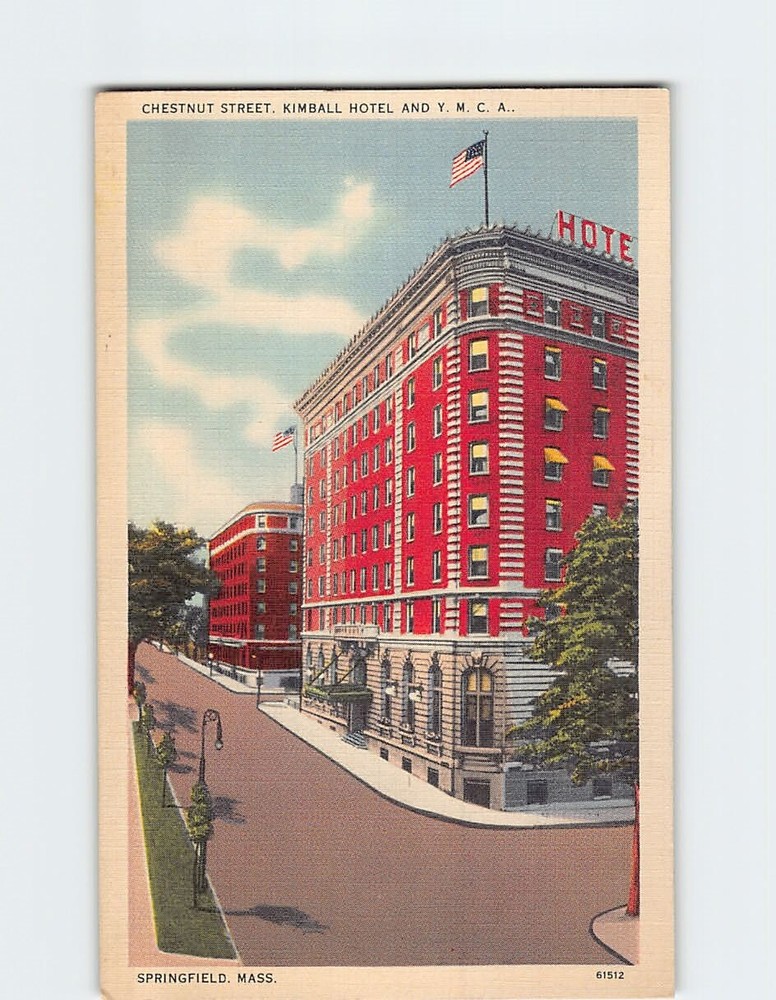 Postcard Chestnut Street Kimball Hotel & YMCA Springfield Massachusetts