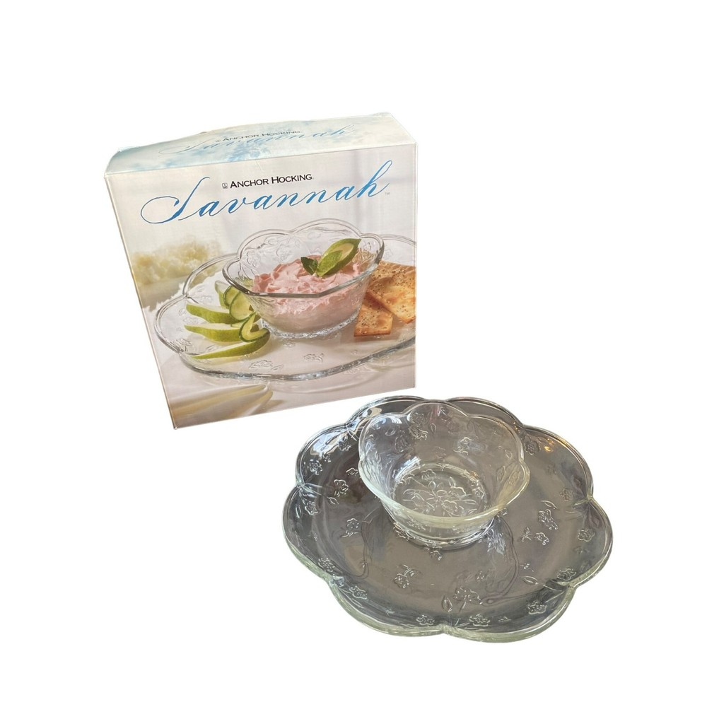 Vintage Anchor Hocking Savannah Clear Chip and Dip Serving Set
